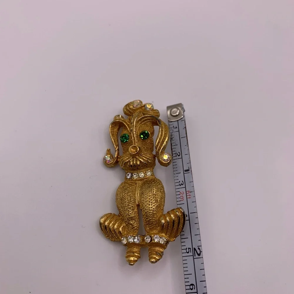 VTG Gold Tone Rhinestone Puddle Dog Brooch - Picture 3 of 5